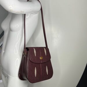 Rota Burgundy Gray Genuine Stingray Box Structured Shoulder Bag - New